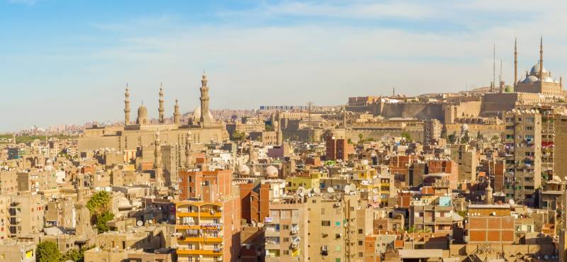 Panoramic view of Cairo city and its rooftops in Egypt