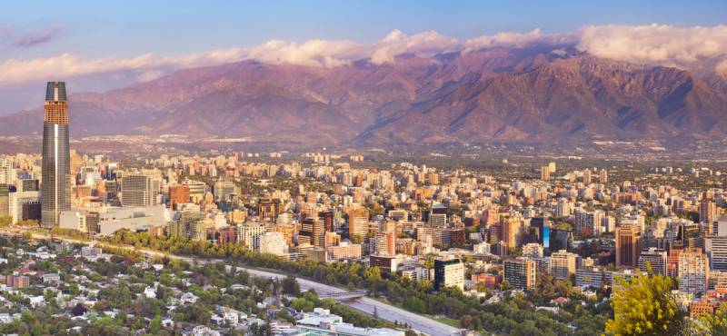 Panoramic view of Santiago with mountains in the background